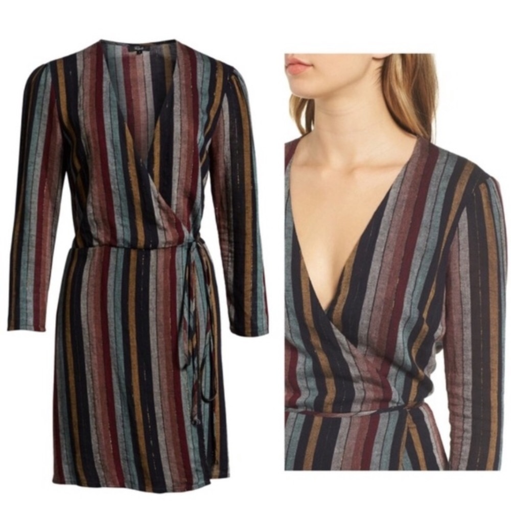 Rails V Neck Lola Metallic Wrap Dress Stripe L